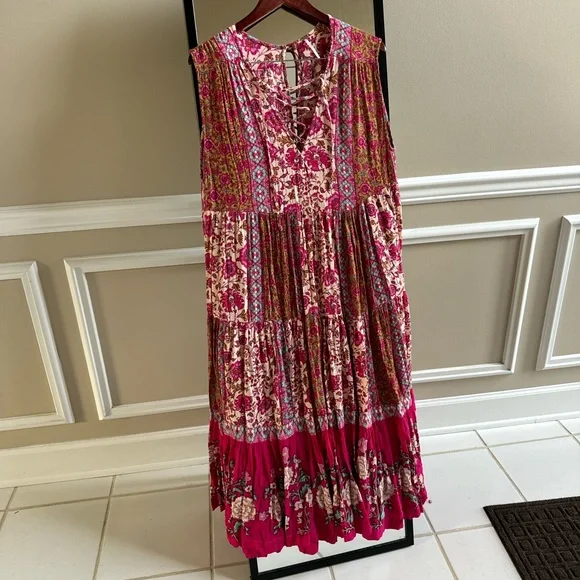 Free People Hanalei Bay Maxi Dress Oversized XS Bohemian Floral - Picture 2 of 5
